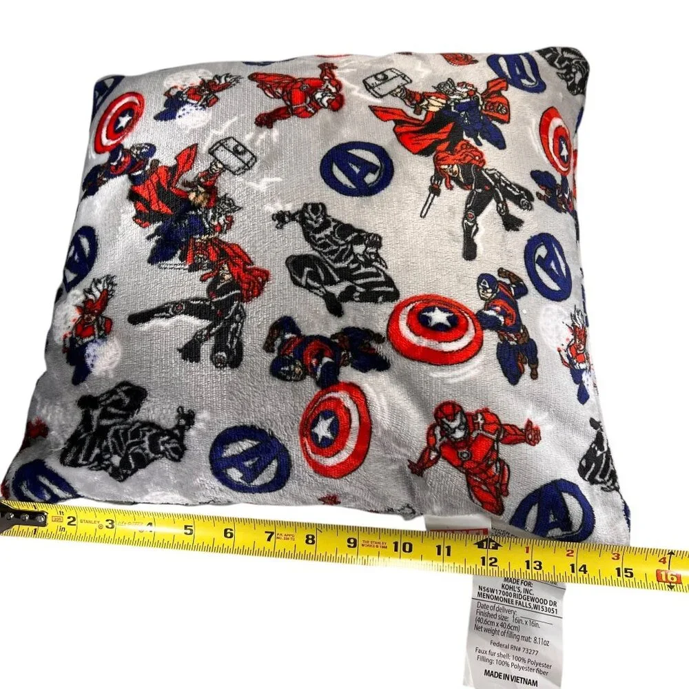 Marvel Avengers Superhero Pillow Set of 2 16 inch Square Plush Gray Red Black